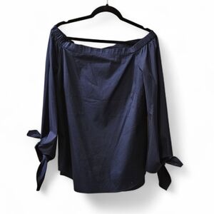 Navy Off-Shoulder Blouse with Bow Sleeves